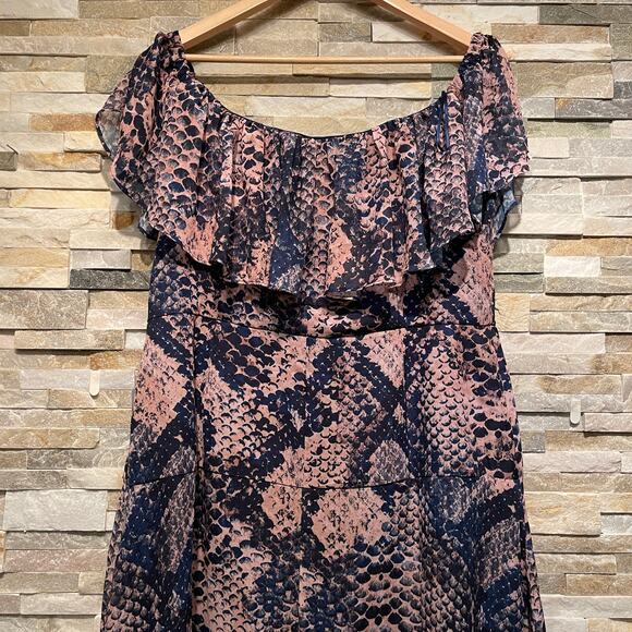 Cooper St 14 Off-Shoulder Midi Dress | Snakeskin Print, Ruffle, NWT $190 - Picture 9 of 12